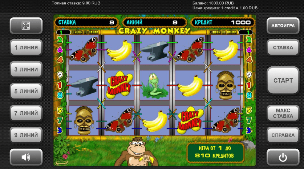 Слот Crazy Monkey от Igrosoft: собирайте бананы вместе со смешными обезьянами!