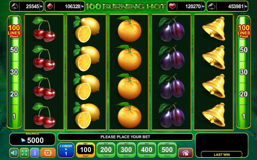 Pokerdom’da Amusnet provayderining Burning Hot 100 sloti interfeysi