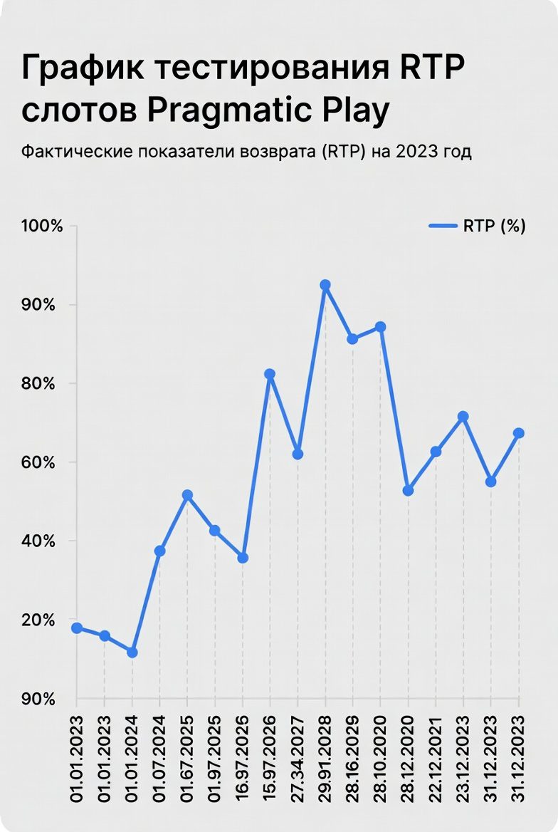 График тестирования RTP слотов Pragmatic Play с фактическими показателями возврата