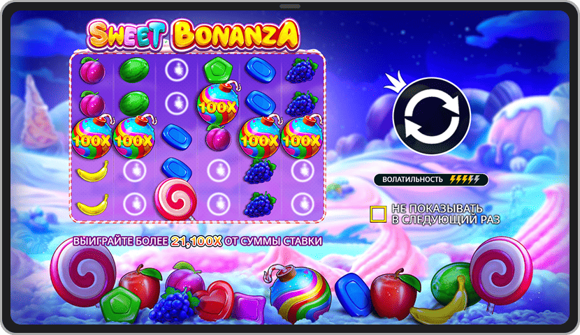 Pragmatic Play’dan Sweet Bonanza oʻyin avtomatining interfeysi