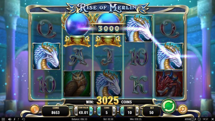Rise of Merlin слотындағы фриспиндер раунды