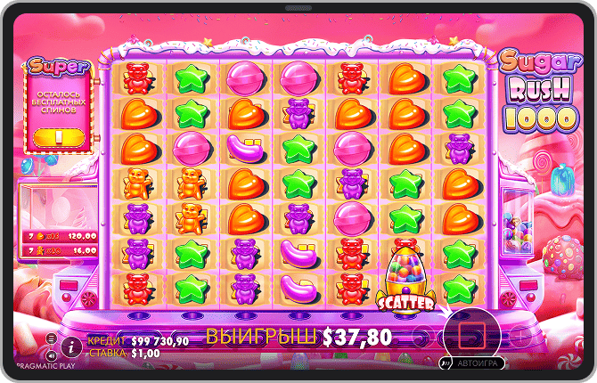 Режим бесплатных вращений в Sugar Rush 1000